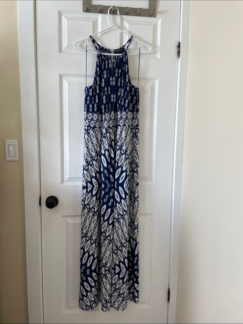 Jessica Ikat tribal white blue travel friendly resort beach dress 14